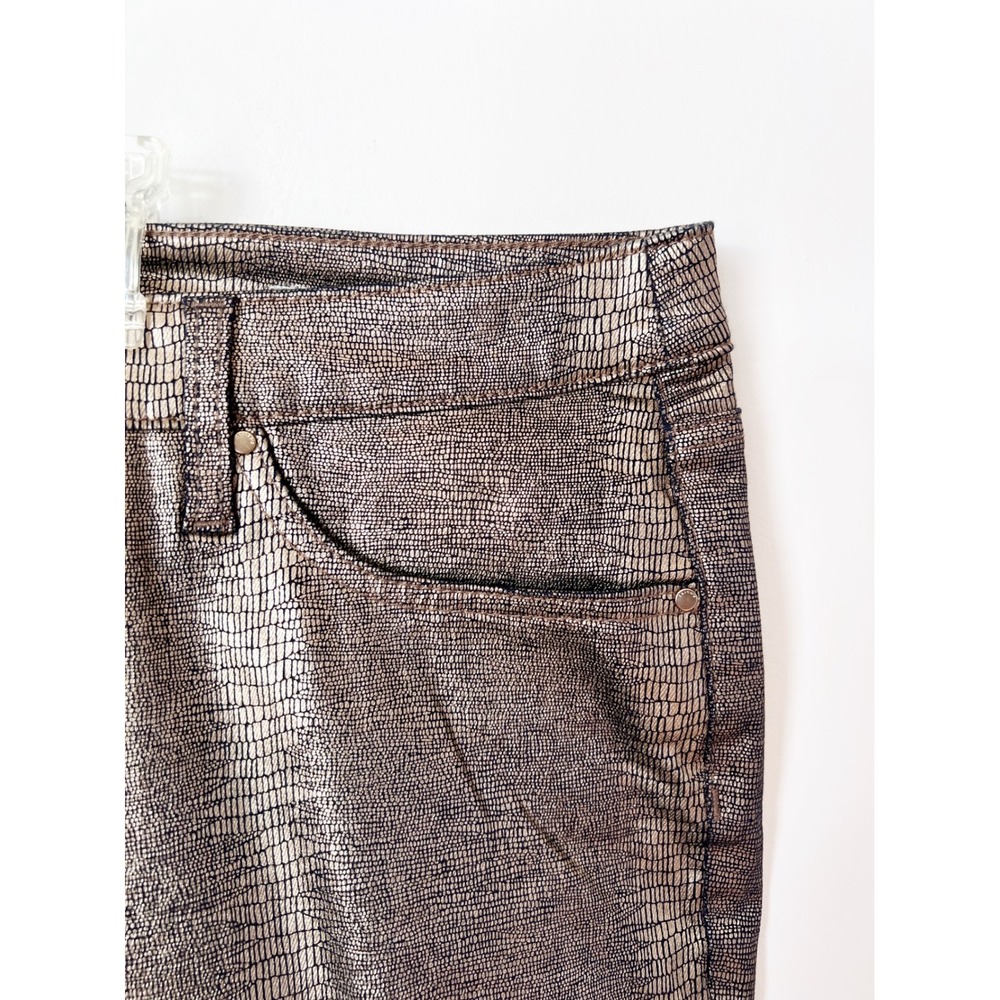 Chico's‎ Girlfriend Ankle Jeans Gold Metallic Snakeskin Print 18R 3.5R High Rise - Picture 3 of 6